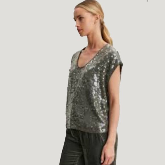 Michael Kors Sequin Scoop Neck Tee - Picture 1 of 7